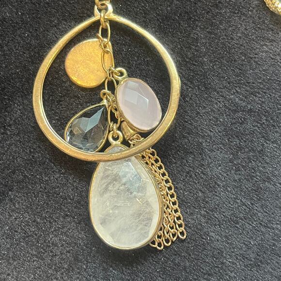LOFT 30-32" Chain Statement Necklace Teardrop 2 1/2" Pendant  w/ Multi Stones - Picture 1 of 4